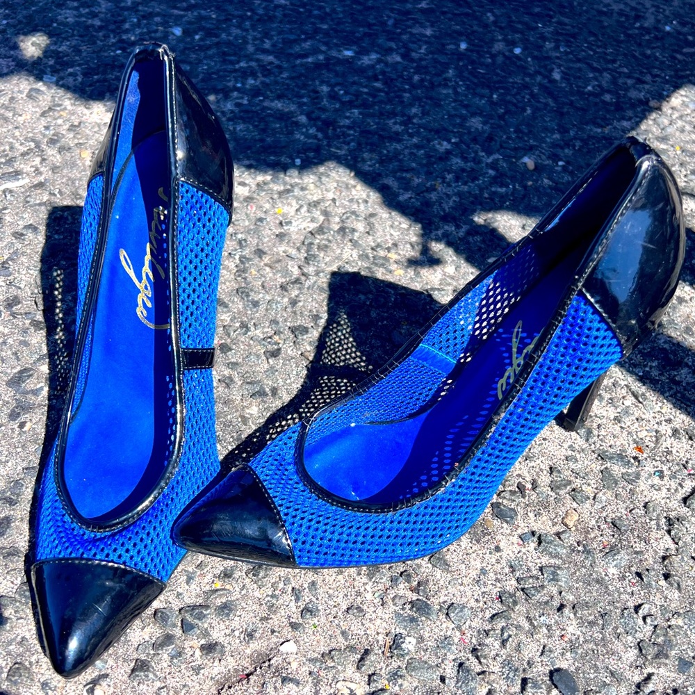 Black and Blue Pointed Toe High Heels